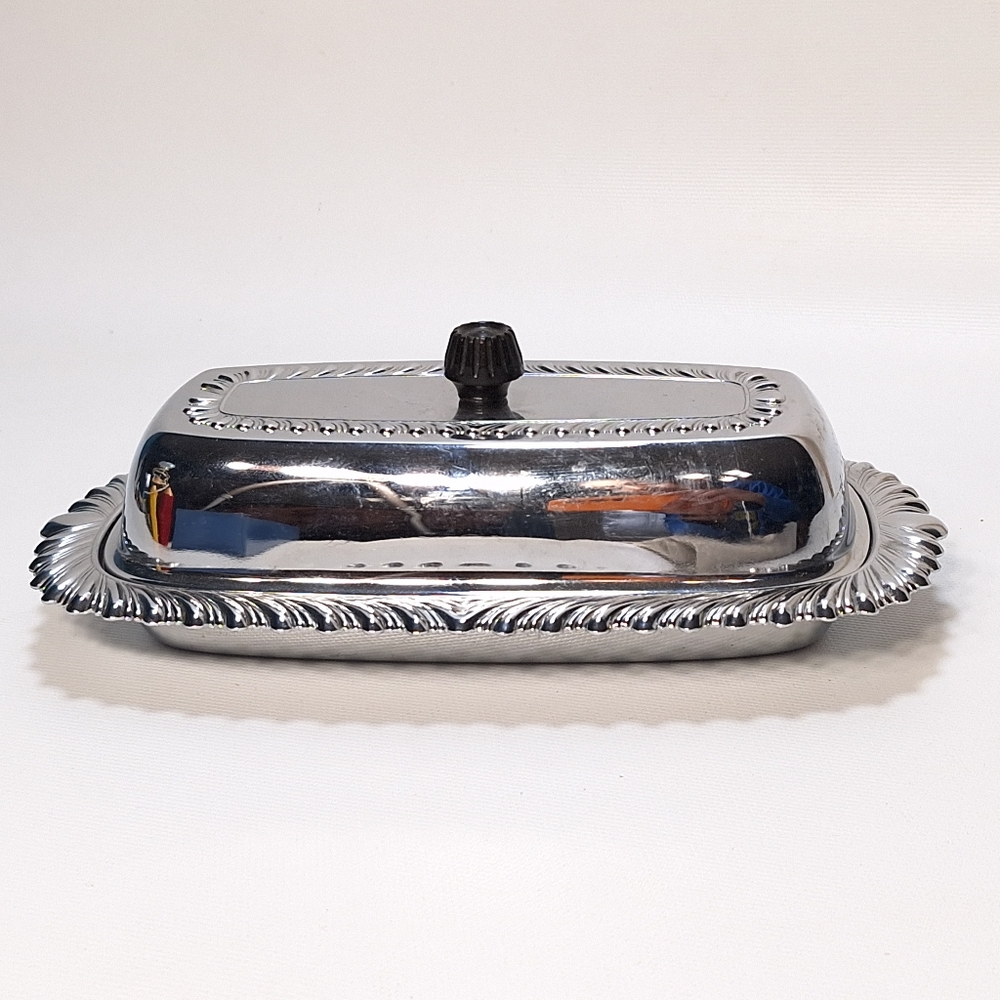 Vintage Stainless Steel Large Covered Butter Dish